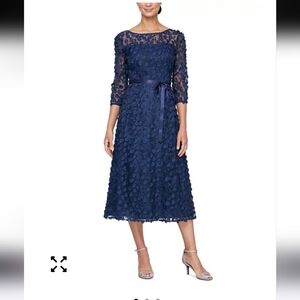 $199 Alex Evenings Women's 3-D-Flower A-Line Midi Dress Sz 10 NWT Wedding